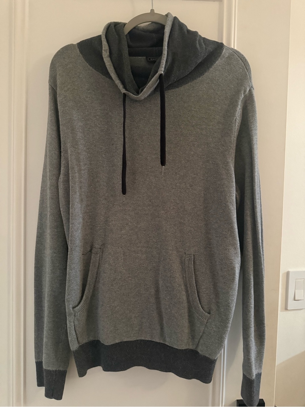 Express Men's Gray Crewneck Hoodie Sweater with Dark Trim
